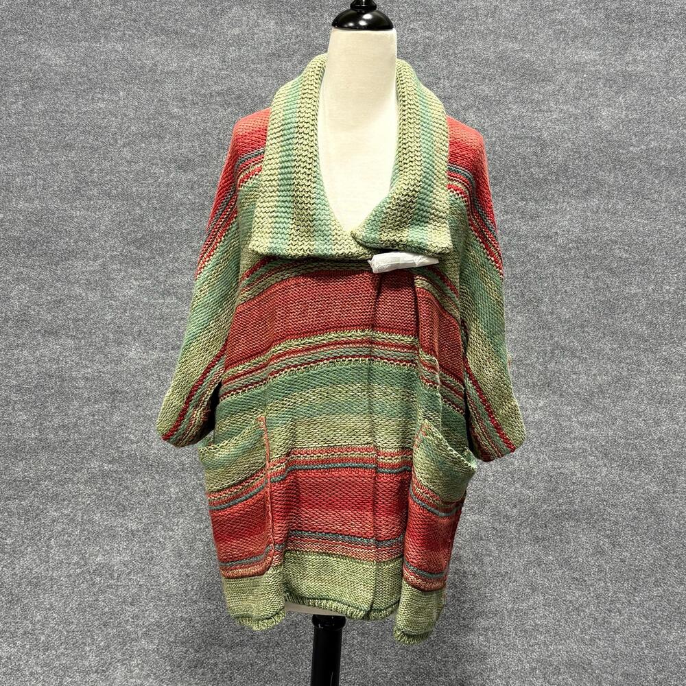 Ralph Lauren Knit Overcoat Womens S Multicolor Stripe Shawl Collar 3/4 Sleeve